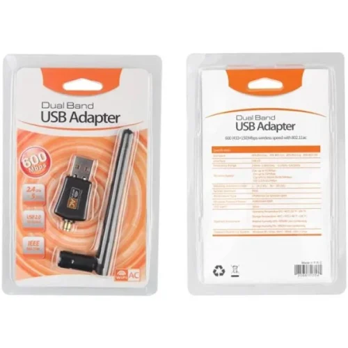 USB WIFI 5GHz Băng Tần Kép 600Mbps có Ăng Ten 802.11AC tự nhận driver không cần cài đặt